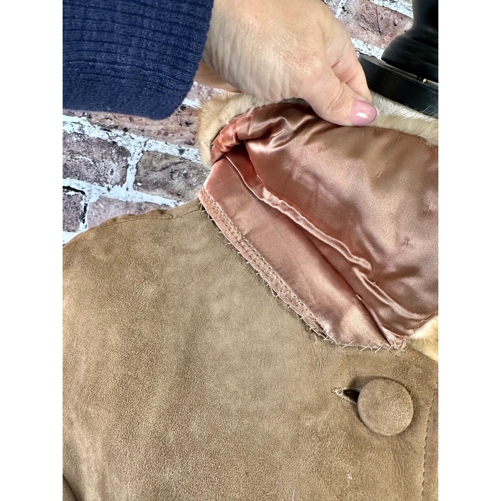 Vintage 50's 60's Suede Coat Mink Fur Collar – Film Wardrobe / Collector Piece - Picture 6 of 16